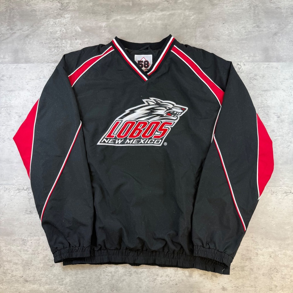 58 Sports New Mexico Lobos Windbreaker Pullover Jacket Mens Medium Black Red